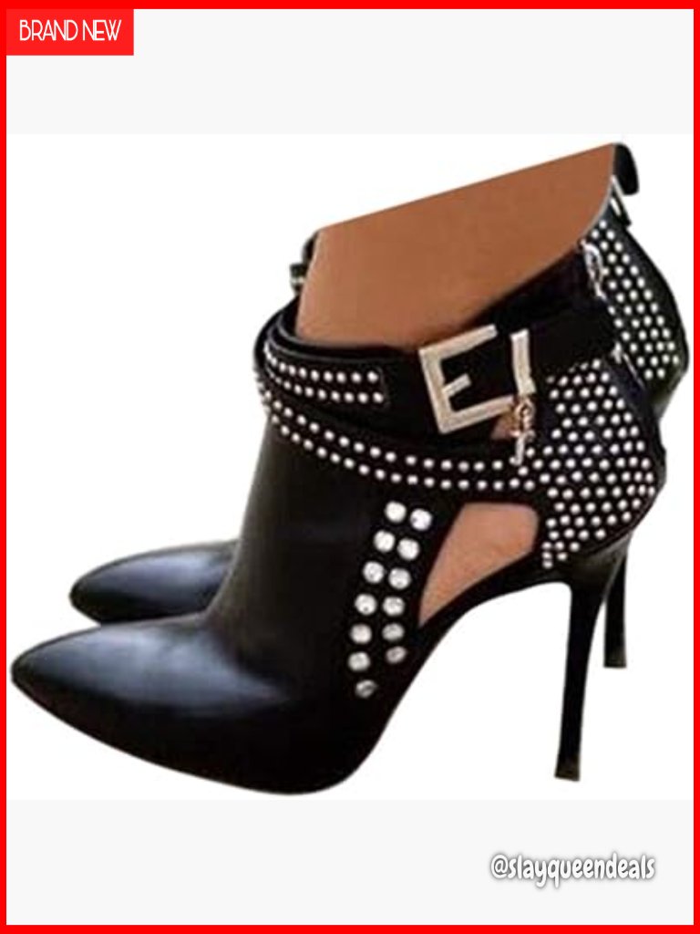 Pointed Toe Ankle Boots Stiletto Heel Rhinestone Embellished Zip Closure